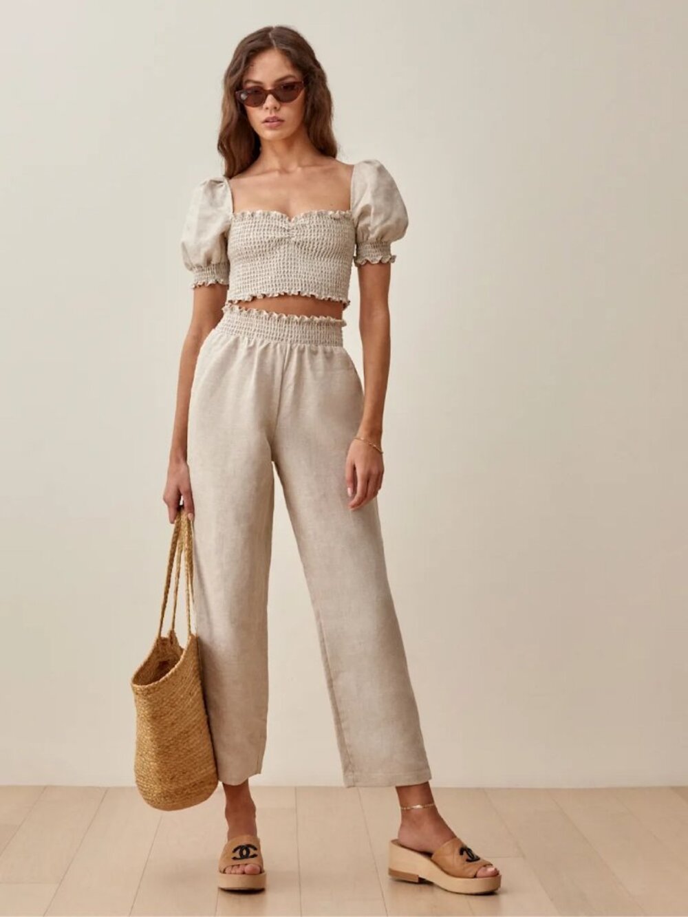 Reformation Mora Linen Two Piece, Oatmeal sz S
